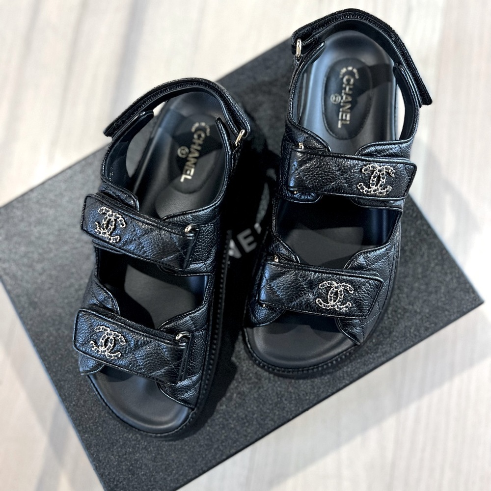 Chanel Dad Sandal size 37 Black Caviar